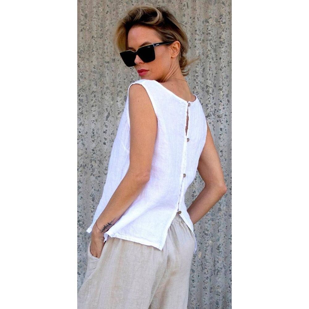 Gigi Moda Italy White Giardino Linen Tank Top Vanilla Girl Minimalist Neutral